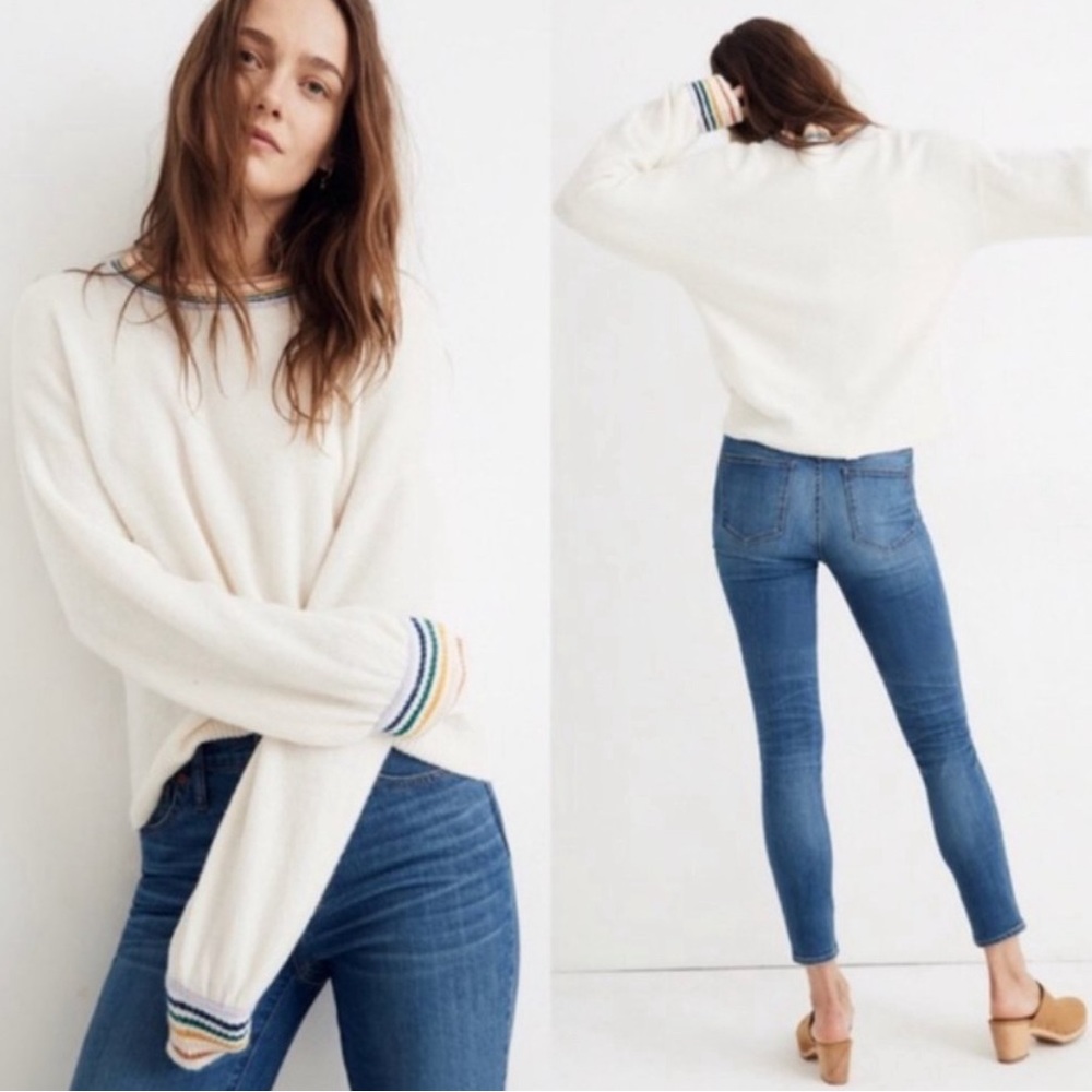 Madewell Rainbow Trim Gladwell Balloon sleeve pullover sweater size: XL